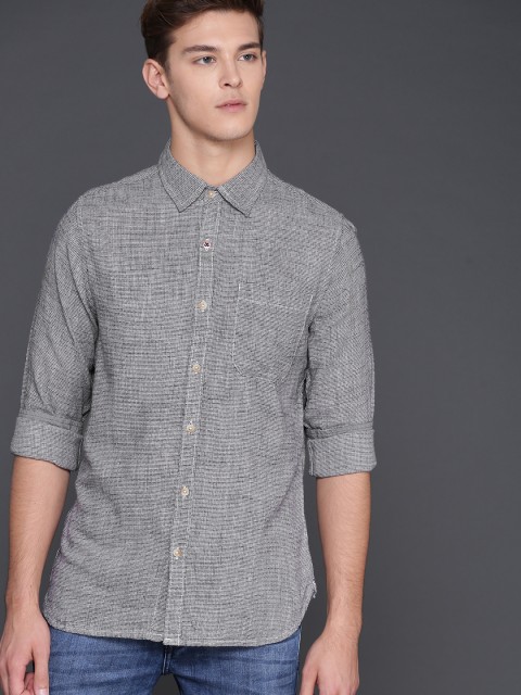 

WROGN Men Grey & Black Slim Fit Self Design Casual Shirt