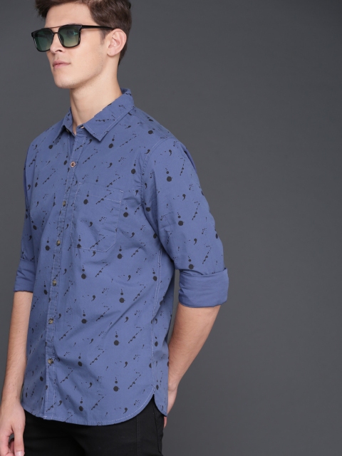 

WROGN Men Blue Slim Fit Printed Casual Shirt