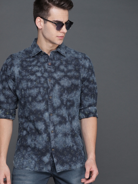 

WROGN Men Navy Blue Slim Fit Printed Casual Shirt