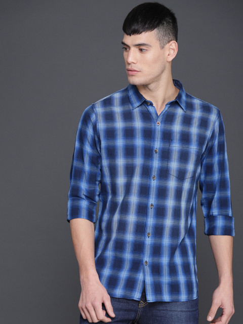 

WROGN Men Blue Slim Fit Checked Casual Shirt