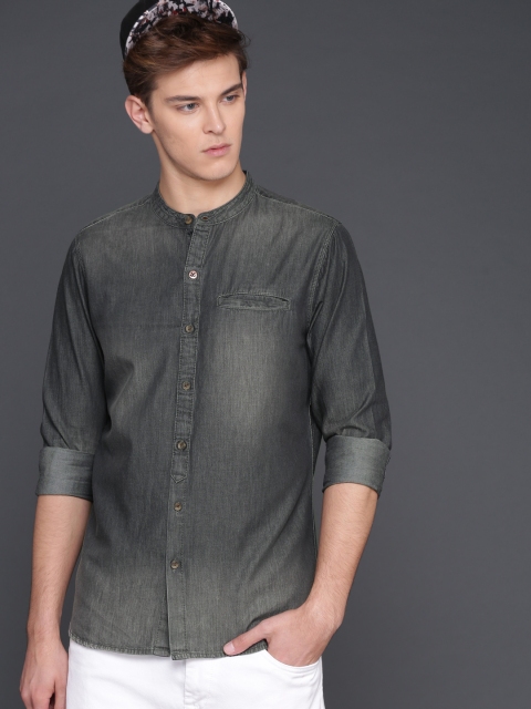 

WROGN Men Charcoal Grey Slim Fit Solid Faded Casual Shirt