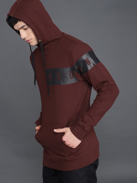 

WROGN Men Maroon Printed Hooded Sweatshirt