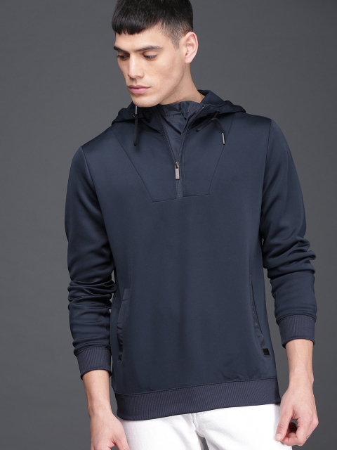 

WROGN Men Navy Blue Solid Hooded Sweatshirt