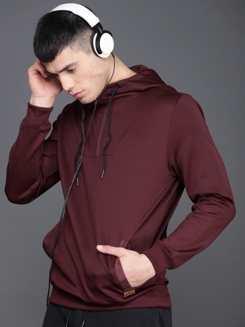 

WROGN Men Maroon Solid Hooded Sweatshirt