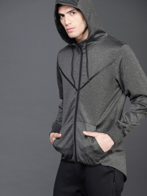 

WROGN Men Charcoal Grey Solid Hooded Sweatshirt