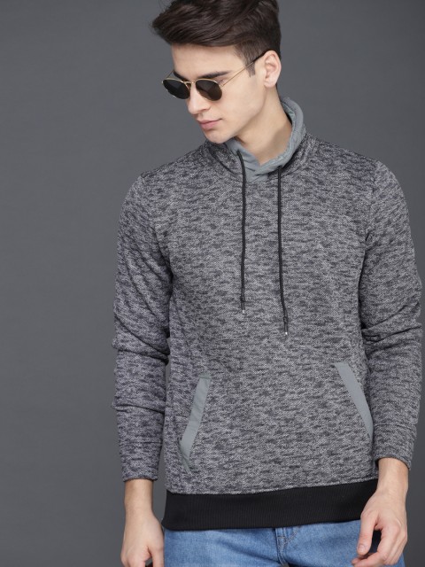 

WROGN Men Charcoal Grey Self Design Sweatshirt