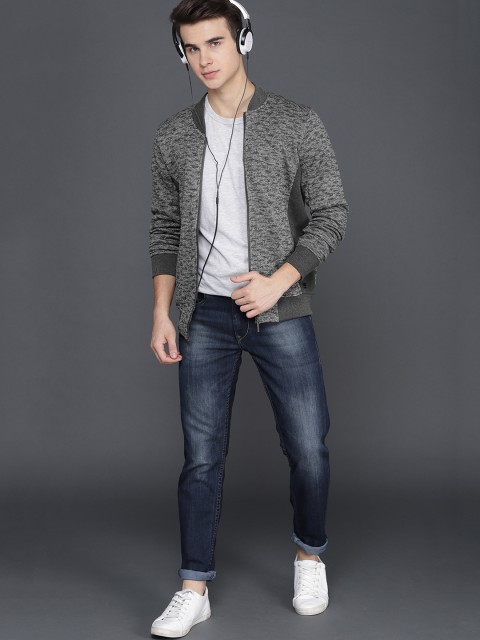 

WROGN Men Charcoal Grey Self Design Sweatshirt