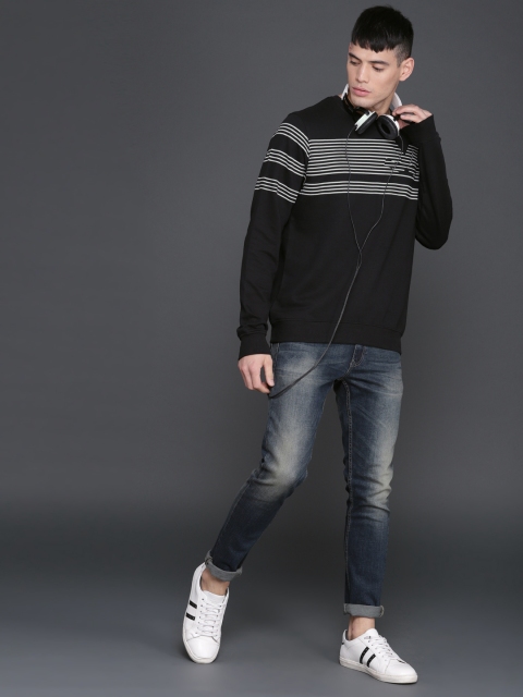 

WROGN Men Black & Grey Striped Sweatshirt