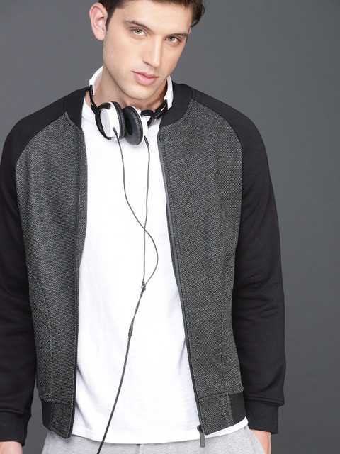 

WROGN Men Black Self Design Sweatshirt