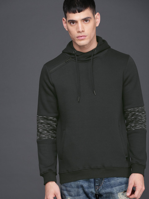 

WROGN Men Black Solid Hooded Sweatshirt