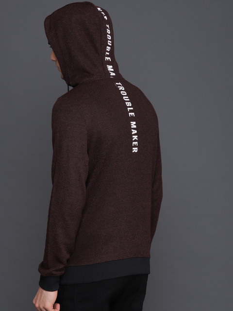 

WROGN Men Maroon Solid Hooded Sweatshirt