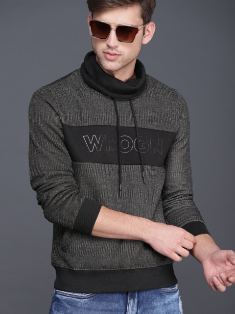 

WROGN Men Black Self Design Sweatshirt