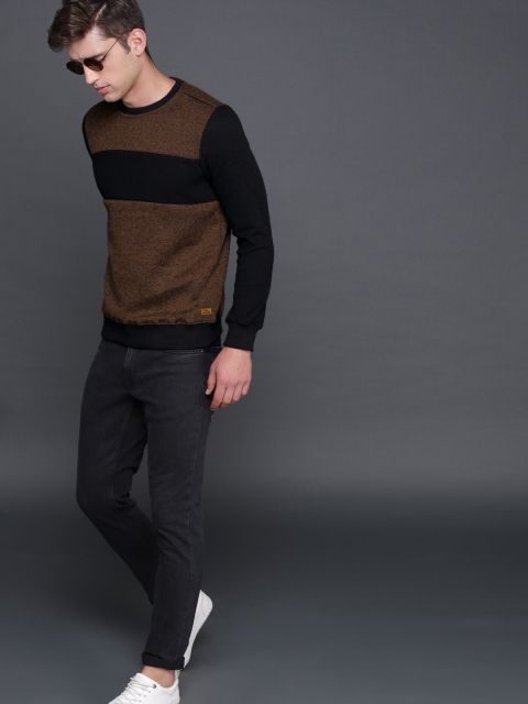 

WROGN Men Brown & Black Solid Sweatshirt