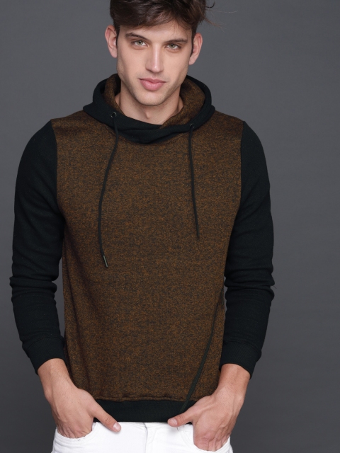 

WROGN Men Brown Solid Hooded Sweatshirt