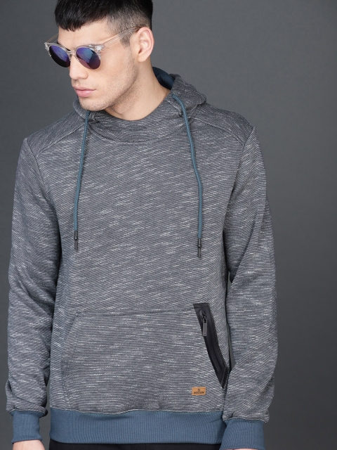 

WROGN Men grey & Blue Self Design Sweatshirt