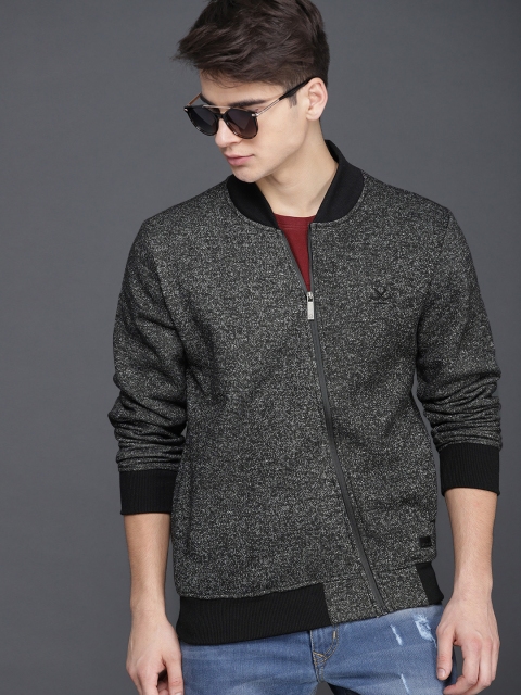 

WROGN Men Black Self Design Sweatshirt