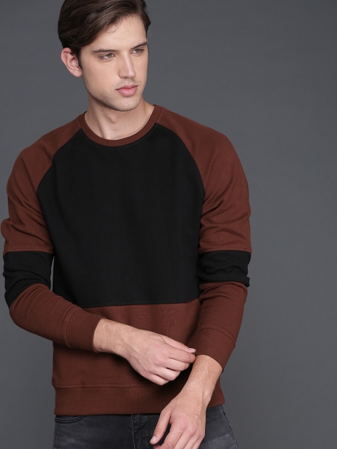 

WROGN Men Black & Maroon Colourblocked Sweatshirt