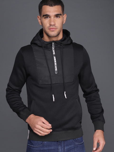 

WROGN Men Black Solid Hooded Sweatshirt