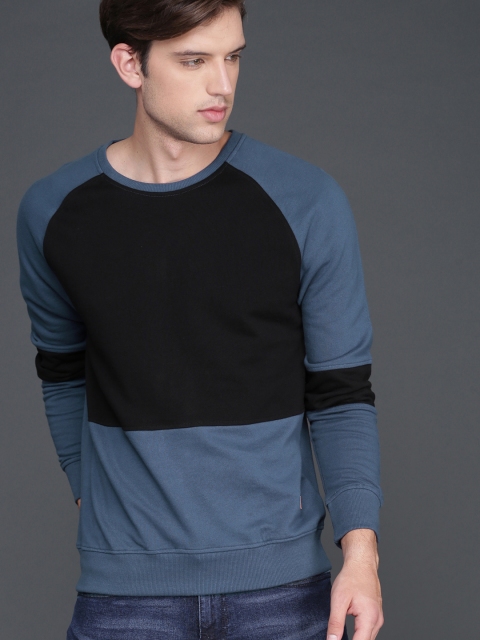 

WROGN Men Black & Blue Colourblocked Sweatshirt