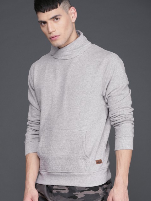 

WROGN Men Grey Melange Solid Sweatshirt