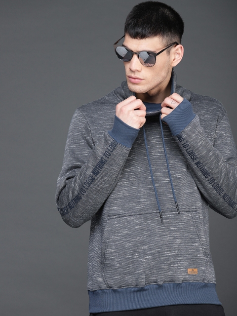 

WROGN Men Grey & Blue Self Design Sweatshirt