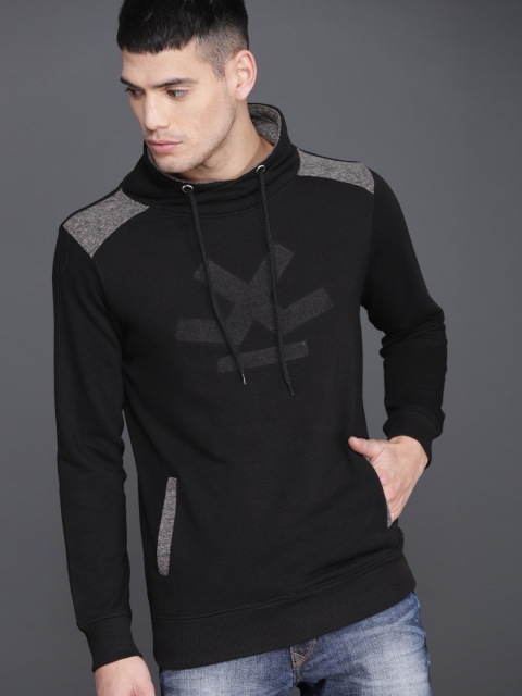 

WROGN Men Black Slim Fit Printed Sweatshirt