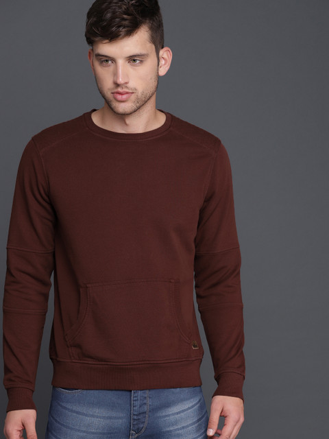 

WROGN Men Rust Solid Sweatshirt