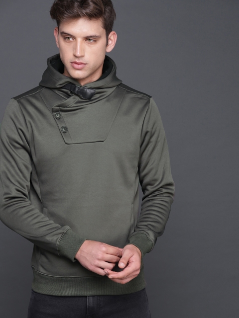 

WROGN Men Charcoal Grey Solid Hooded Sweatshirt