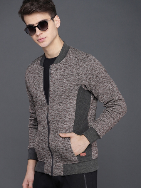 

WROGN Men Brown & Grey Self Design Sweatshirt