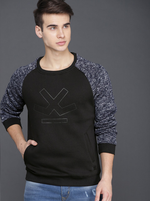

WROGN Men Black & Navy Blue Solid Sweatshirt
