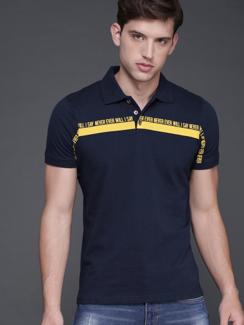 

WROGN Men Navy Blue Solid Polo Collar T-shirt