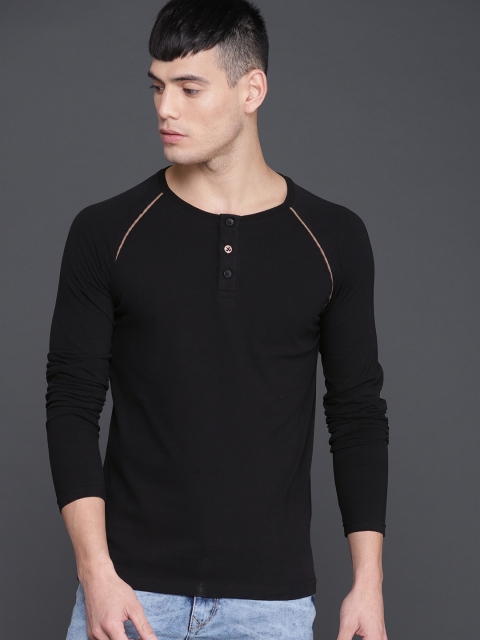 

WROGN Men Black Solid Henley Neck T-shirt