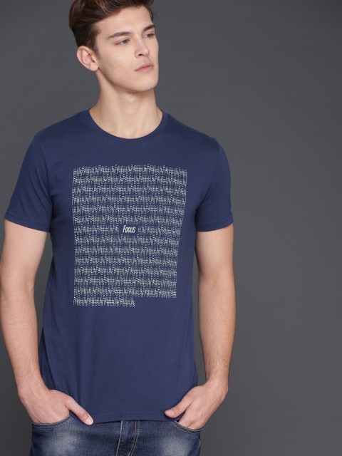 

WROGN Men Navy Printed Round Neck T-shirt, Navy blue