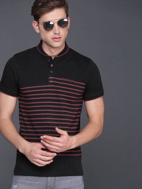

WROGN Men Black Striped Polo Collar T-shirt