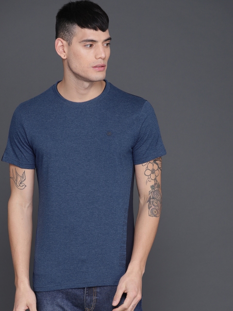 

WROGN Men Blue Solid Round Neck T-shirt