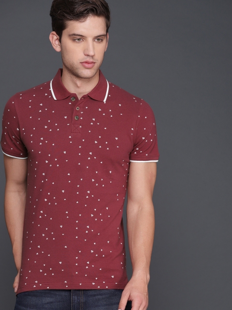 

WROGN Men Maroon Printed Polo Collar Slim Fit T-shirt