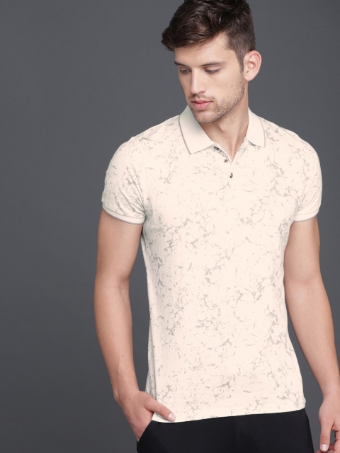 

WROGN Men White & Grey Printed Polo Collar T-shirt