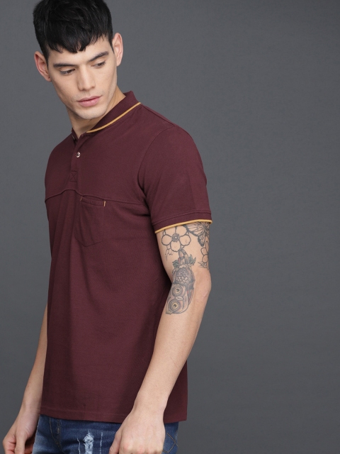 

WROGN Men Maroon Solid Polo Collar T-shirt