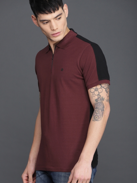 

WROGN Men Maroon & Black Solid Polo Collar T-shirt