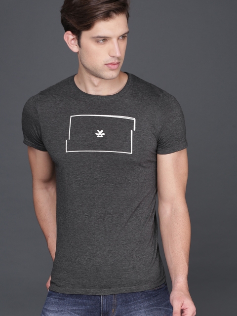 

WROGN Men Charcoal Grey Printed Round Neck T-shirt