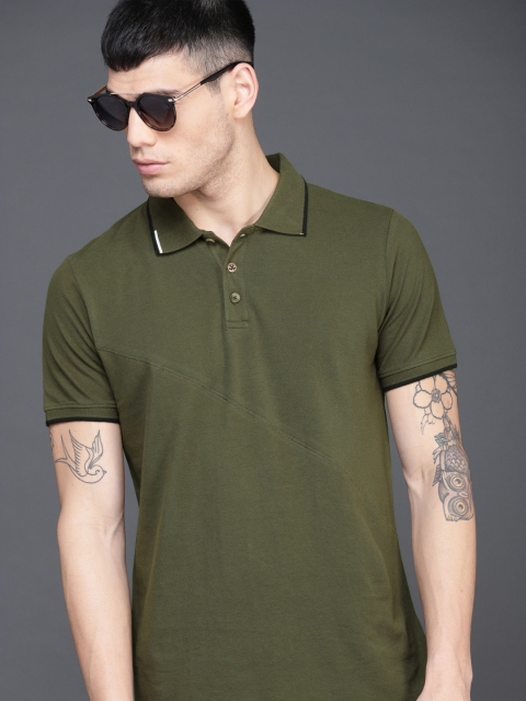 

WROGN Men Olive Green Solid Polo Collar T-shirt
