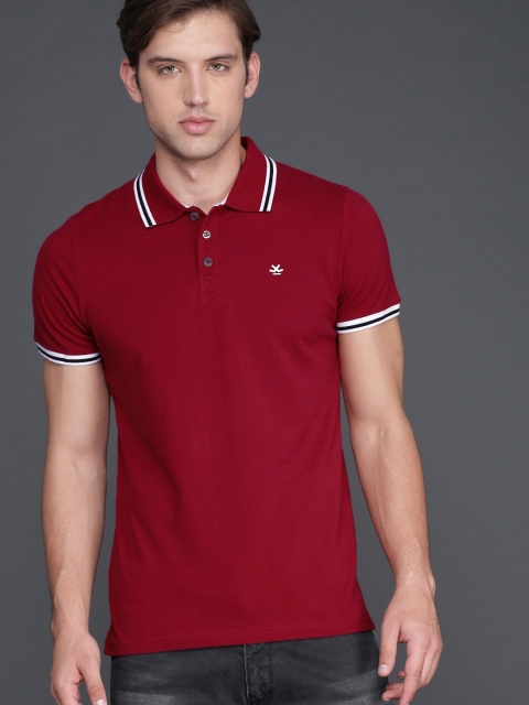 

WROGN Men Red Solid Polo Collar Slim Fit T-shirt