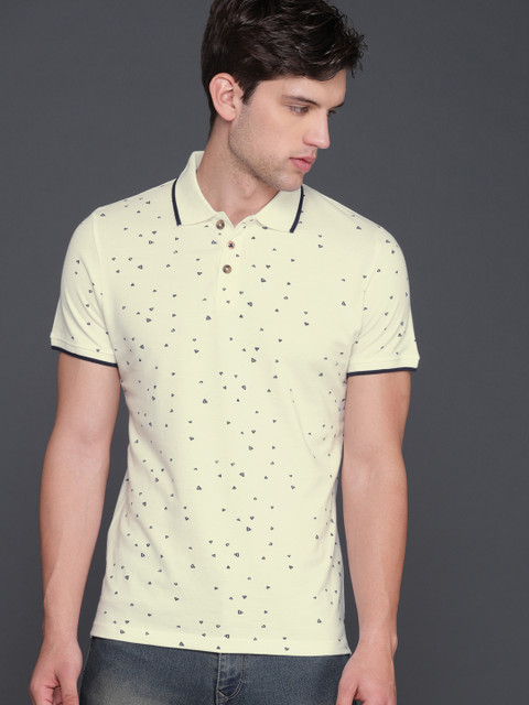 

WROGN Men Off-White Printed Polo Collar T-shirt