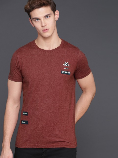 

WROGN Men Red Solid Round Neck T-shirt