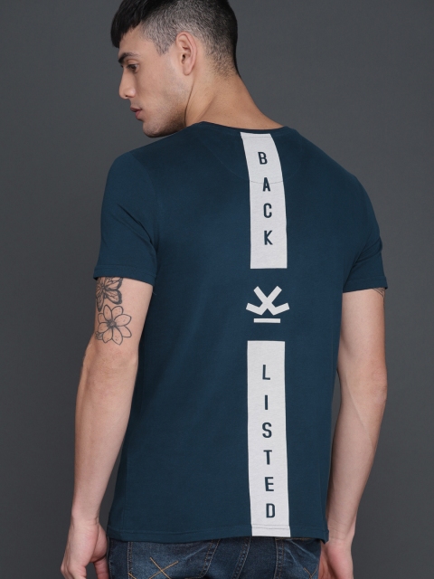 

WROGN Men Blue Solid Round Neck T-shirt
