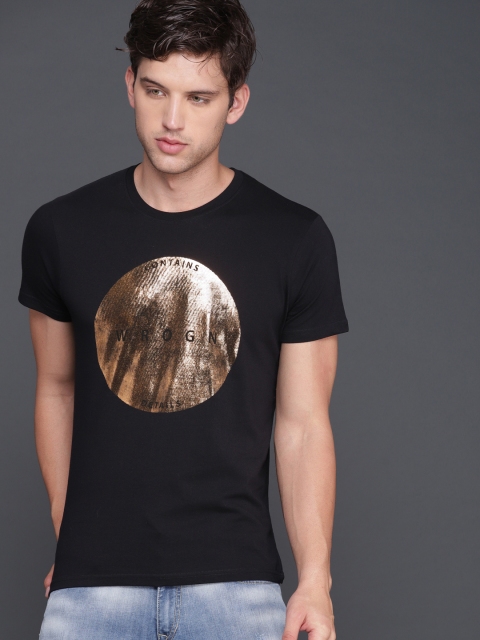 

WROGN Men Black Printed Round Neck T-shirt