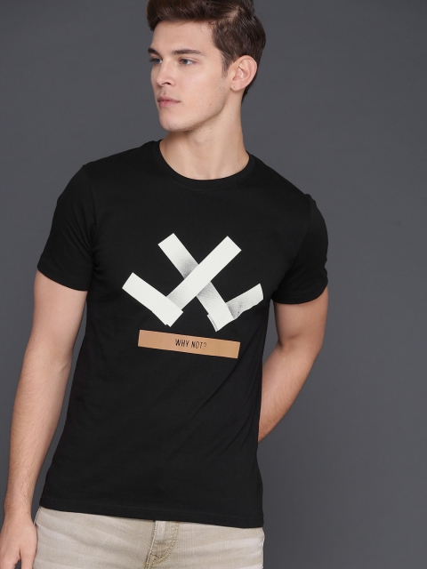 

WROGN Men Black Printed Slim Fit Round Neck T-shirt