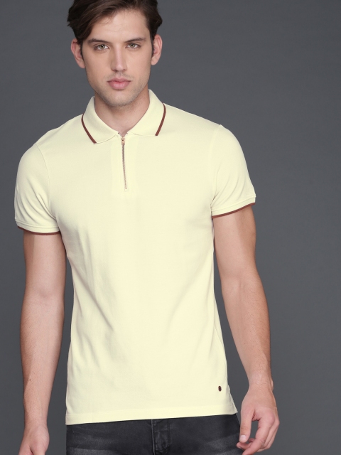 

WROGN Men Off-White Solid Polo Collar Pure Cotton T-shirt