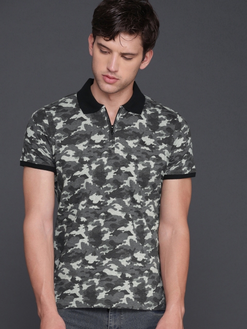 

WROGN Men Grey Printed Polo Collar T-shirt