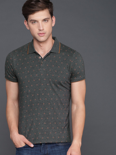 

WROGN Men Grey Printed Polo Collar T-shirt